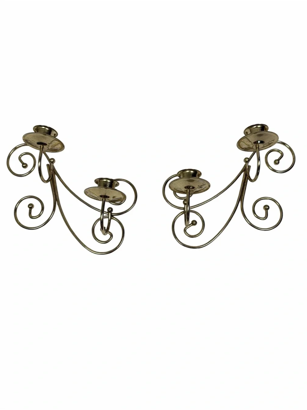 Vintage Gold Tone Wall Sconce Candle Holders Set of 2 Scroll Metal Taper Candle